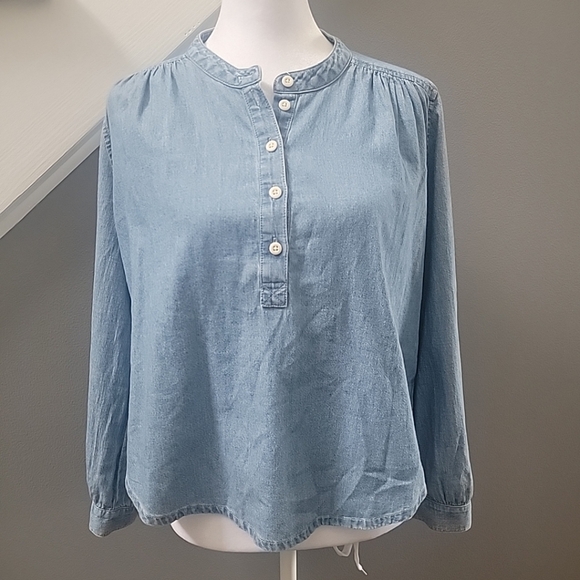 Madewell Denim Shirred Popover Top in Emmie Wash Size Small MSRP $79.50 - Picture 2 of 6